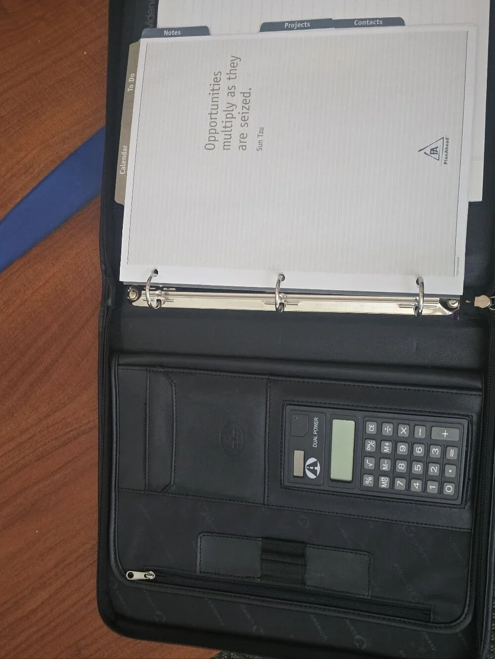 Americas Avenue Black ZipperedPadfolio with Built-in Calculator Binder Organizer